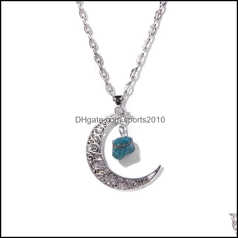 natural crystal rough stone pendant necklace design versatile silver moon pendant necklaces women gif sports2010