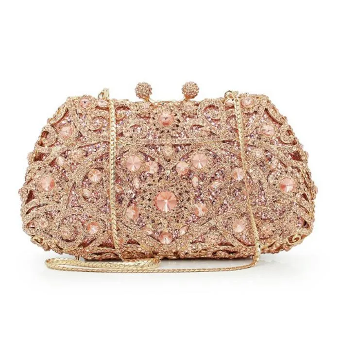 Evening Bags BRAND Metal Beaded Champagne Clutch Bag Blue Wedding Bridal Handbag Purses Women Trend Purse FemaleEvening