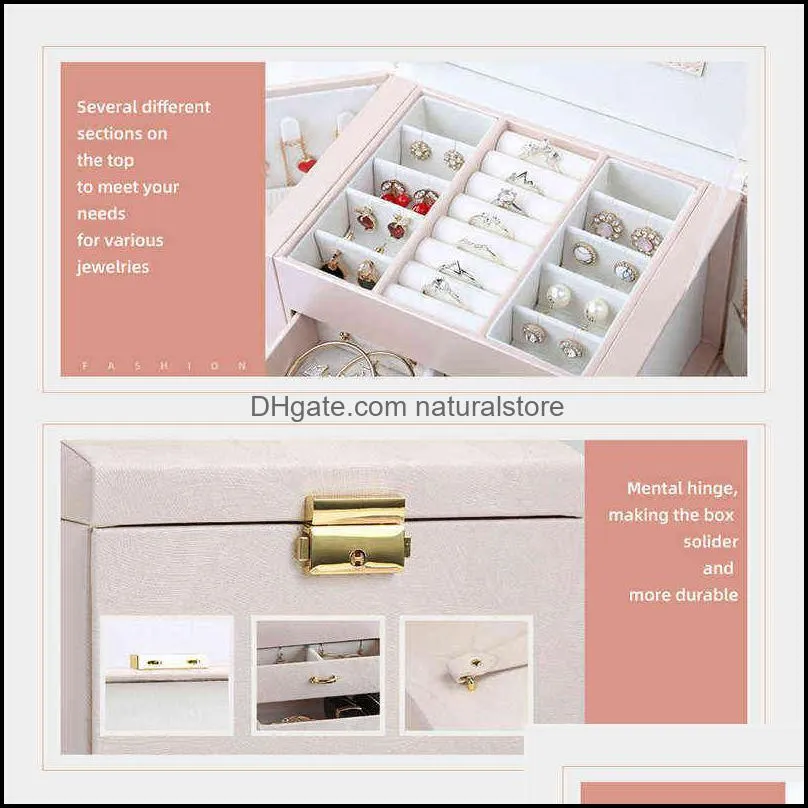 Casegrace Large Jewelry Box Organizer Girls PU Leather Drawer Jewellery Boxes Earrings Ring Necklace Storage Case Casket 220119