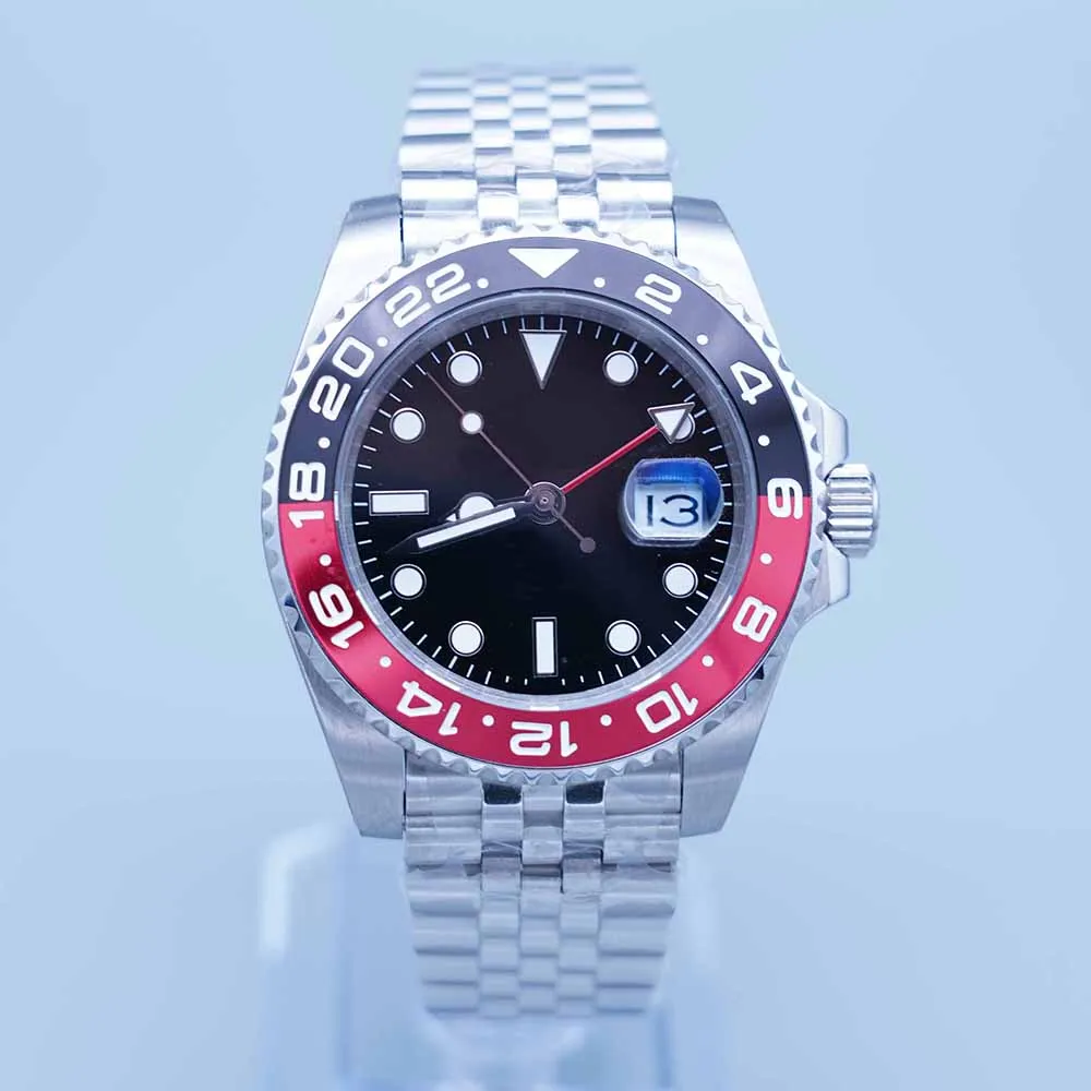 ST9 Super U1 Men 3866 Relógio Movimento Automático Preto Vermelho Cerâmica Vidro Safira Pulseira Jubileu Relógios de Pulso Relógios Masculinos Reloj COLA Limited