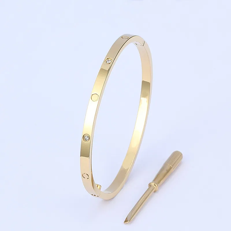Titanium Steel Screw Screwdriver Bangle Bracelet 4 Diamonds 18K Gold Plated Love Bangles for Women Men Jewelry Accessories