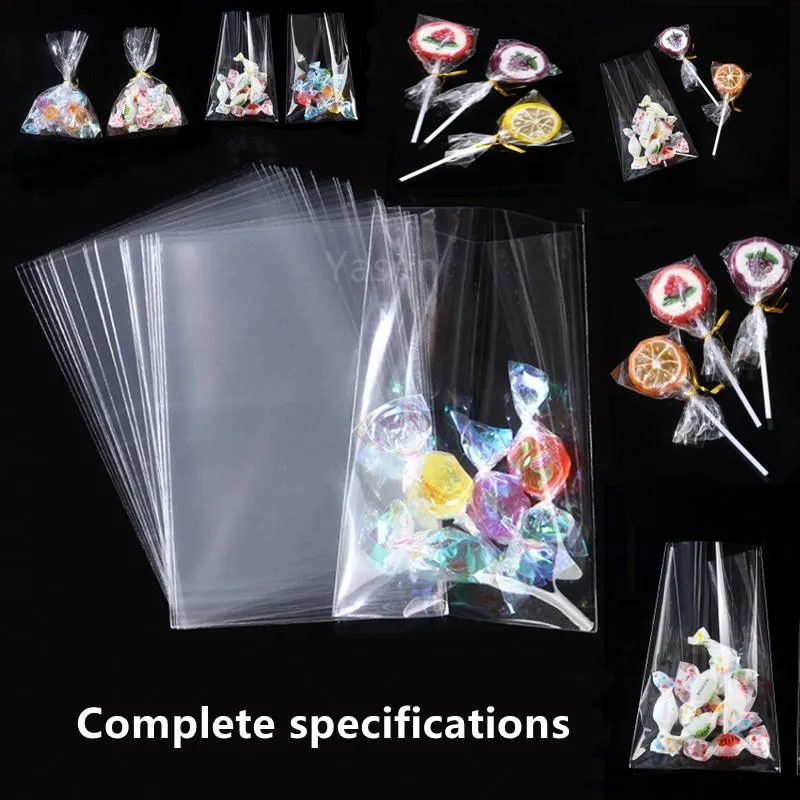 Gift Wrap Transparent Flat Mouth Jewelry Candy Bag Opp Plastic Cellophane Lollipop Packaging Biscuit Wedding Party BagGift