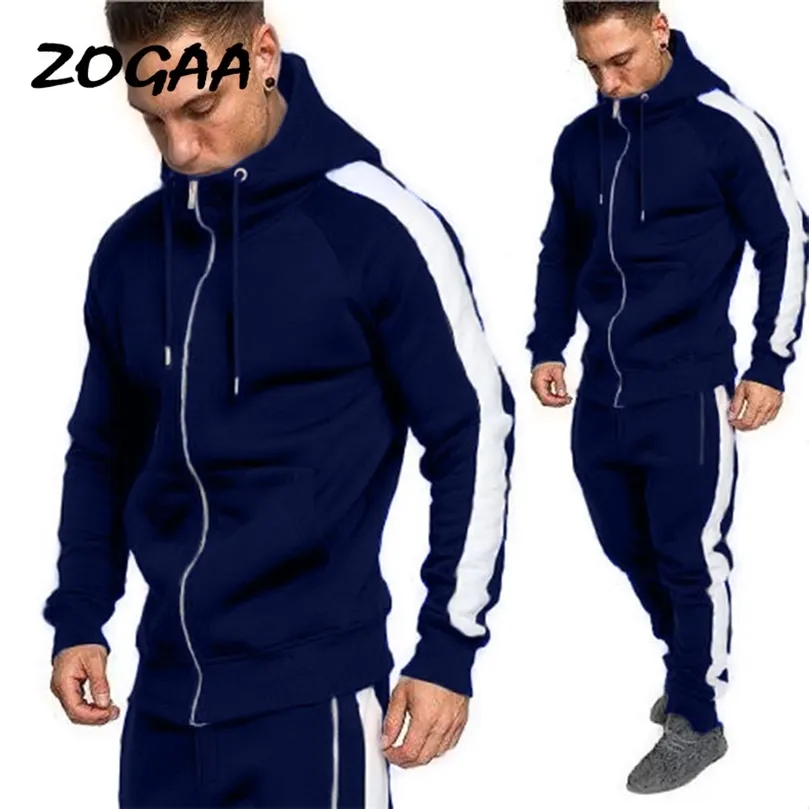 ZOGAA 2020 NOWOŚĆ MEN TODOUS APUNMIN Active Suit Ustaw z kapturem z kapturem z kapturem i długie spodnie Casual Cotton Zipper Fly Tracksuit LJ201125