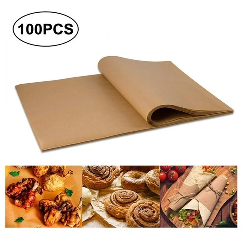 100 feuilles de papier parchemin PCS prédécoupées non blanchies cuisson feuille de biscuit antiadhésive TB vente Y200612