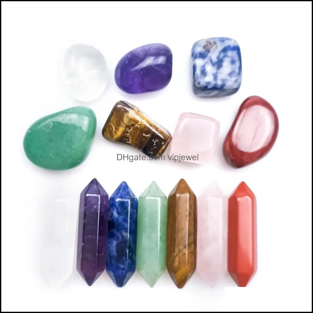 7 chakra set reiki natural stone crystal stones polishing rock quartz yoga energy bead chakra healing decoratio vipjewel