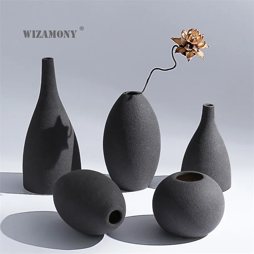 Wizamony Nieuwe aankomst Europa Style Vazen Retro Brickware Terra-Cotta Ceramic Modern Tabletop Flower Vase for Home Decoration 210409