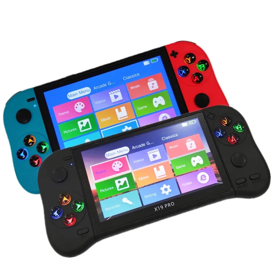 Console de jeu portable X19 Pro, écran de 5 pouces, lecteur de jeux portable, 8 Go pour Arcade Neogeo/MD/GBA/FC, câble TV, spectacle vidéo HD, boutons arc-en-ciel