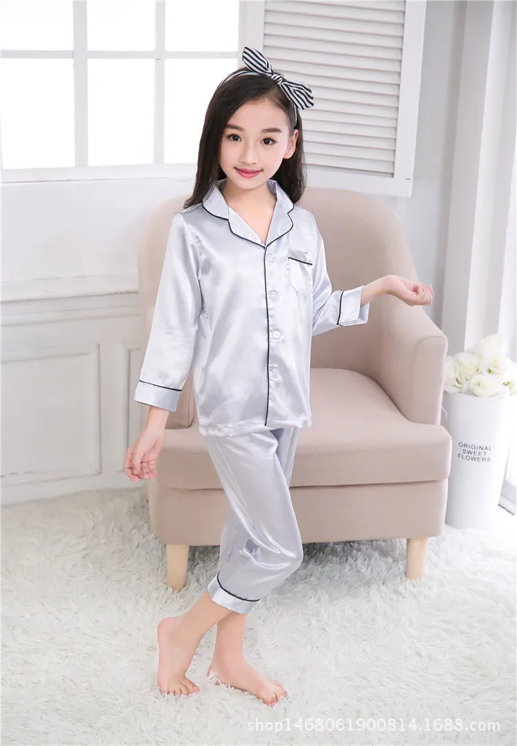 Satin Pajamas for Girls Coat Style Heart Silk Button Down PJ Set