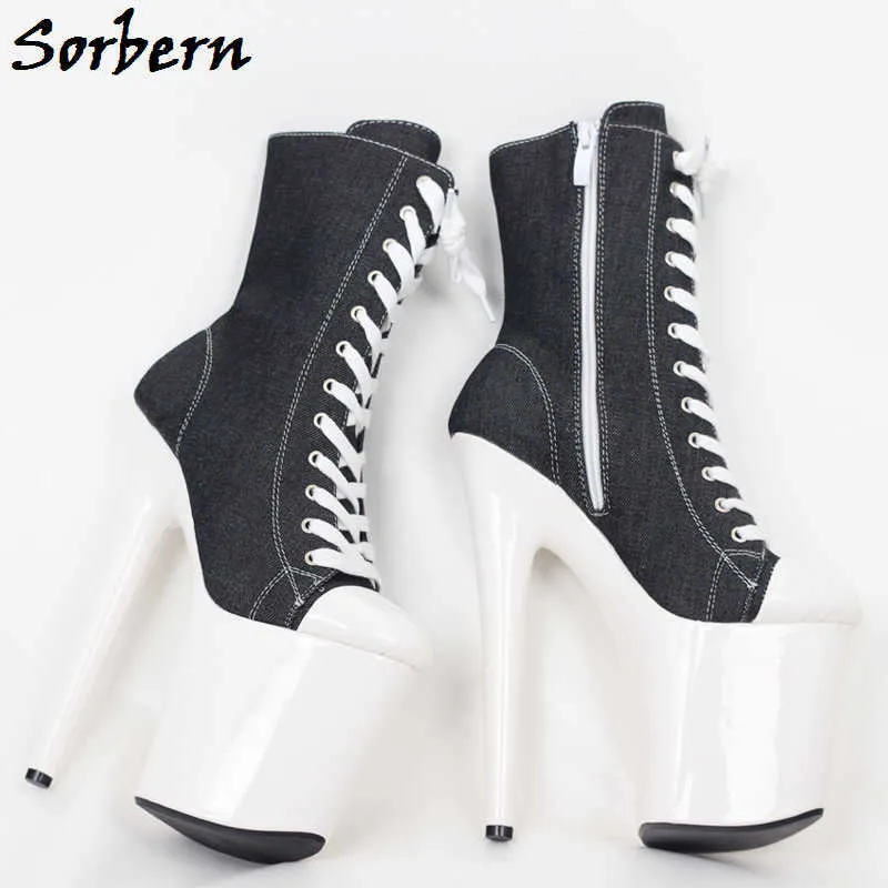 Sorbern Black Ankle Boots For Women 20Cm Extreme High Heels Black Ladies Short Boot Females Custom Colors 15Cm 17Cm Lace Up