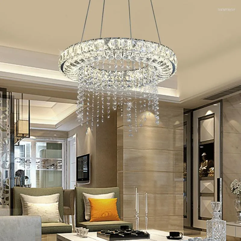 Lámparas colgantes estilo europeo personalidad simple restaurante de cristal de lujo las luces de sala de estar de acero inoxidable modernas WF1113 PENDENTES