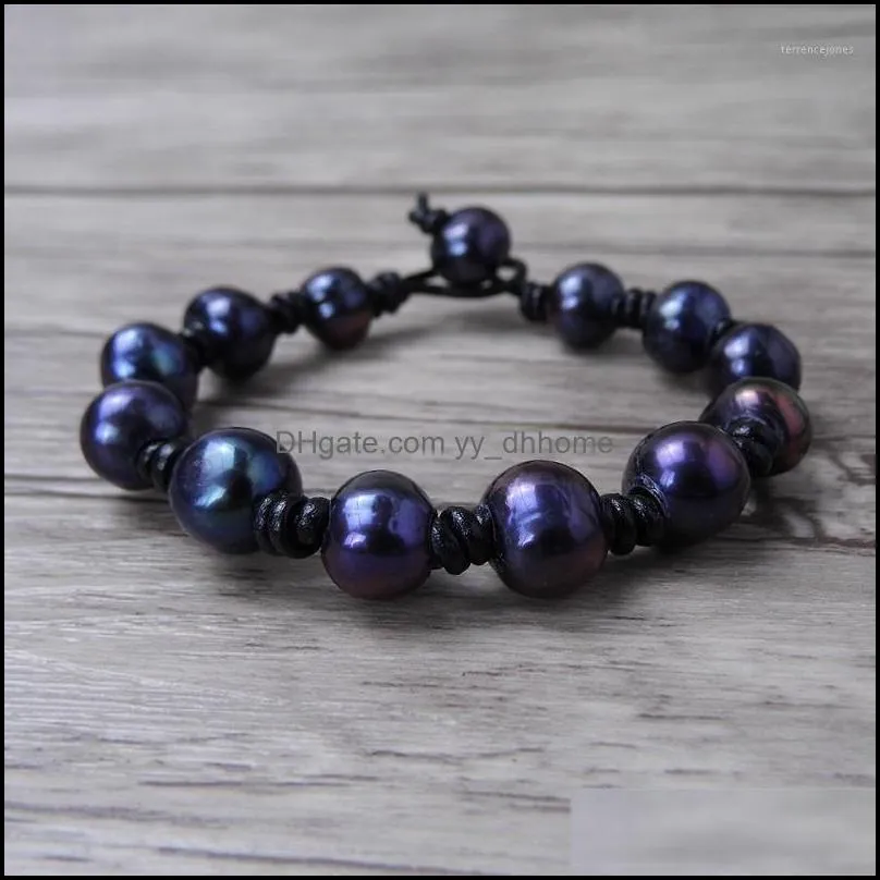 Bracciali da tennis Gioielli Balck Pearl Beads Bracciale Pelle Boho Wrap Uomo Real Freshwater 5 Wraps Yoga Jewelry1 Drop Delivery 2021 Dxgc0