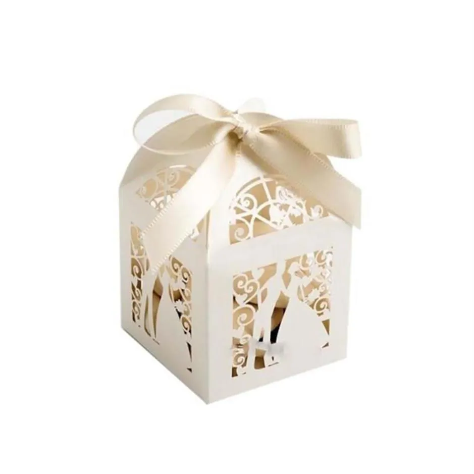 Gift Wrap 100Pcs/Set Wedding Favors Boxes Hollow-Out Paper Candy Box With Ribbon Bridal Baby Shower Decoration Supplies2342