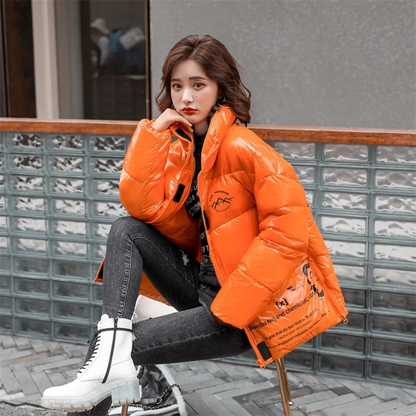 Stand Collar Parka Winter Jacket For Women Casual Coat Female Short Down Parkas Glossy Waterproof Winter Coat Jacket Mujer 201125