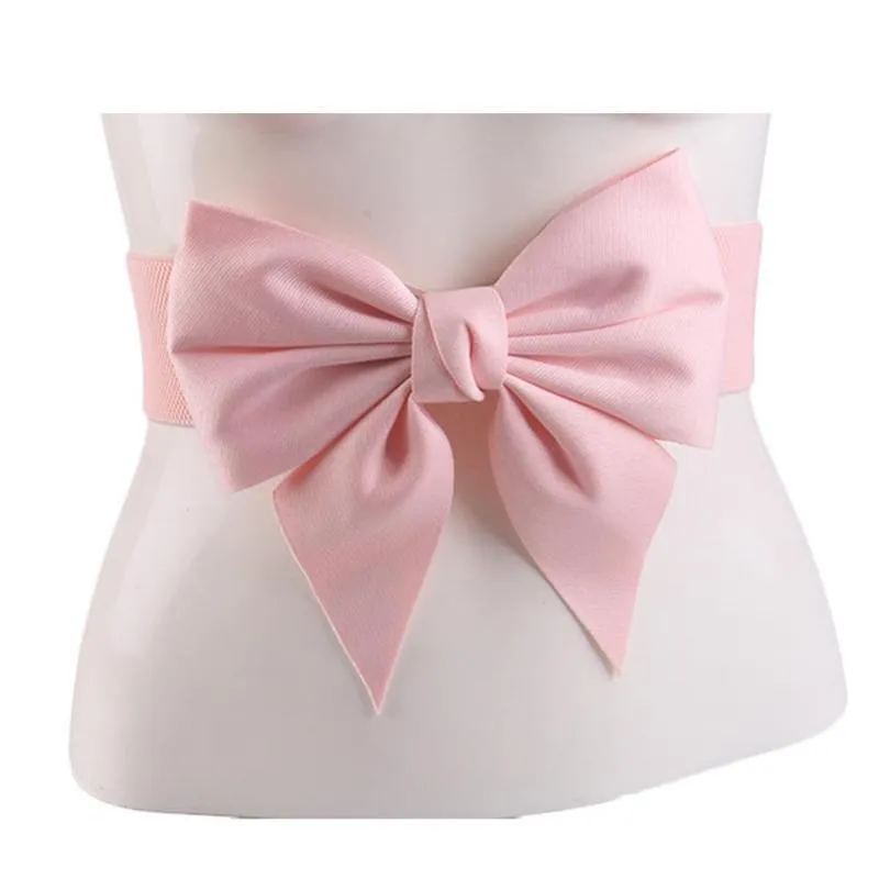 Korean Style Elastic Waistband With Big Bow For Womens Dresses Navy