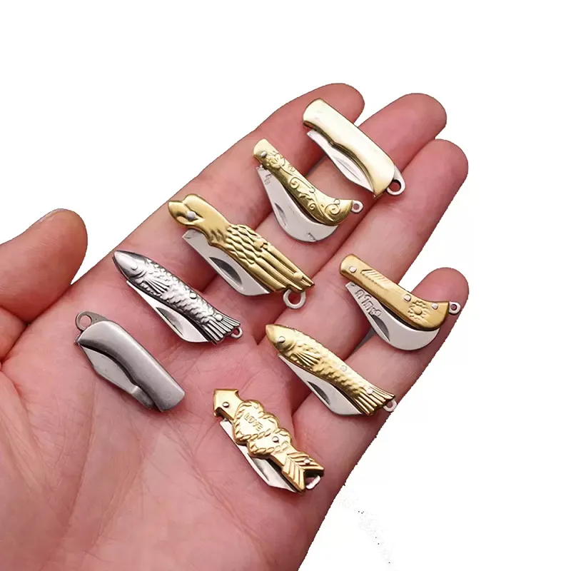 Mini Pocket Folding Brass Handle Portable Keychain Knife Pendant Outdoor Cutting Tools Gift Supplies