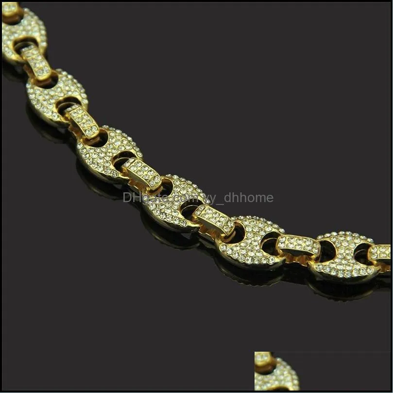 Hip Hop 12mm Gold Silver Color Plated Iced Out Puff Marine Anchpr Chain Link Bling Necklace for Men 291 J2