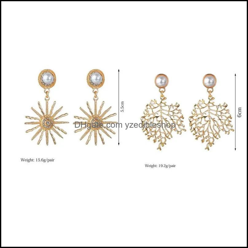 Hot Selling Womens 18K Gold Star Coral Charms Stud Earring High Quality Pearl Rhinestone Luxury Jewelry Gifts