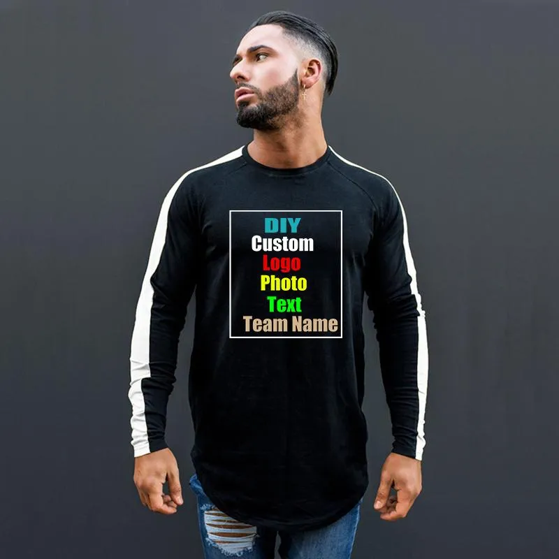 Men's T-Shirts Customized Picture LOGO Pure Cotton Men's Long Slim Long-Sleeved T-Shirt Round Neck Contrast Color Hip-Hop Fashion Autumn