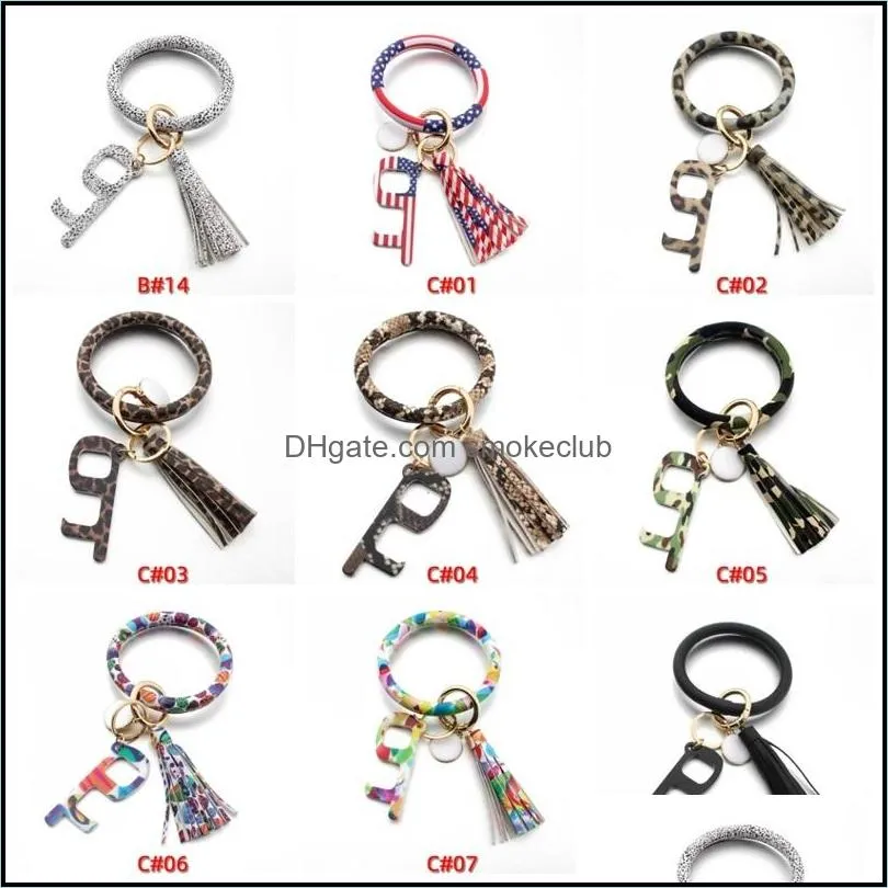 Cross Border New Bracelet Anti Epidemic Key Chain PU Leather Bracelet Contactless Acrylic Key Chain Door Opener ZY5948