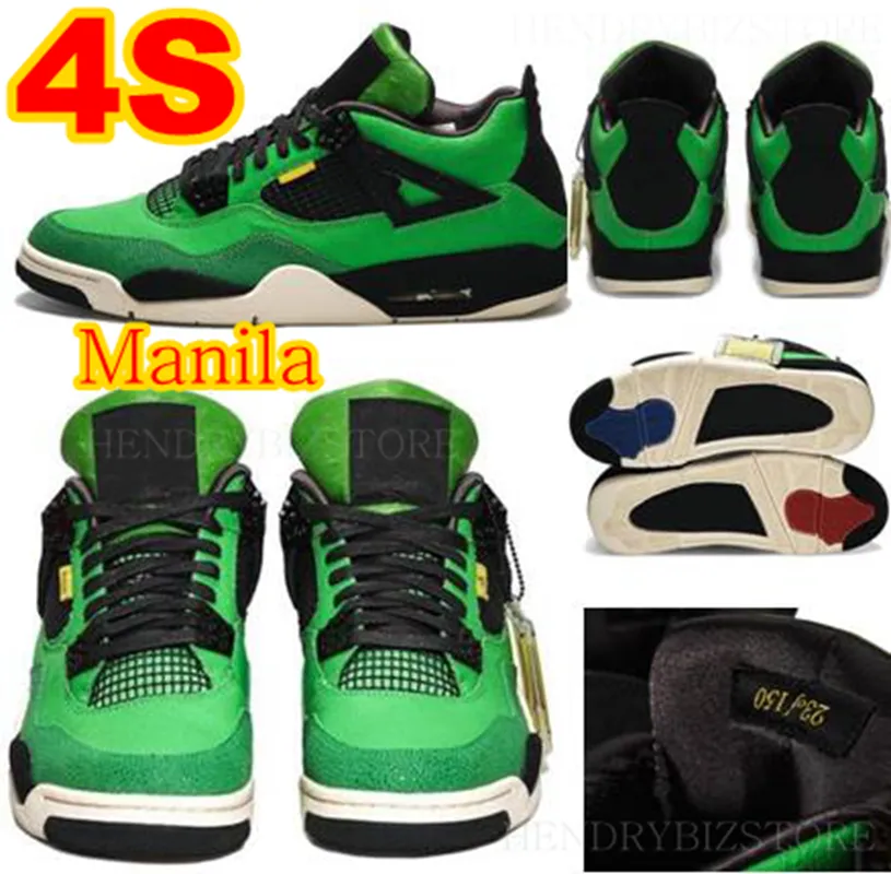 Exclusive Colourway 4S Manila Basketball Shoes 4 Capitals Official Flag Green Leathers Sneakers Ostrich Textures WHile Stingray Outsole Red Blue Yellow Trainers