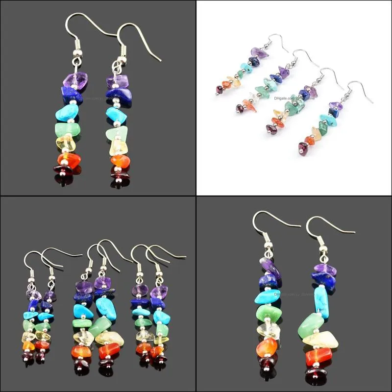 Natural Stone Earrings 7 Chakra Long Fringed Statement Drop Earrings for Women Round Beads Reiki Healing Jewelry gift for women