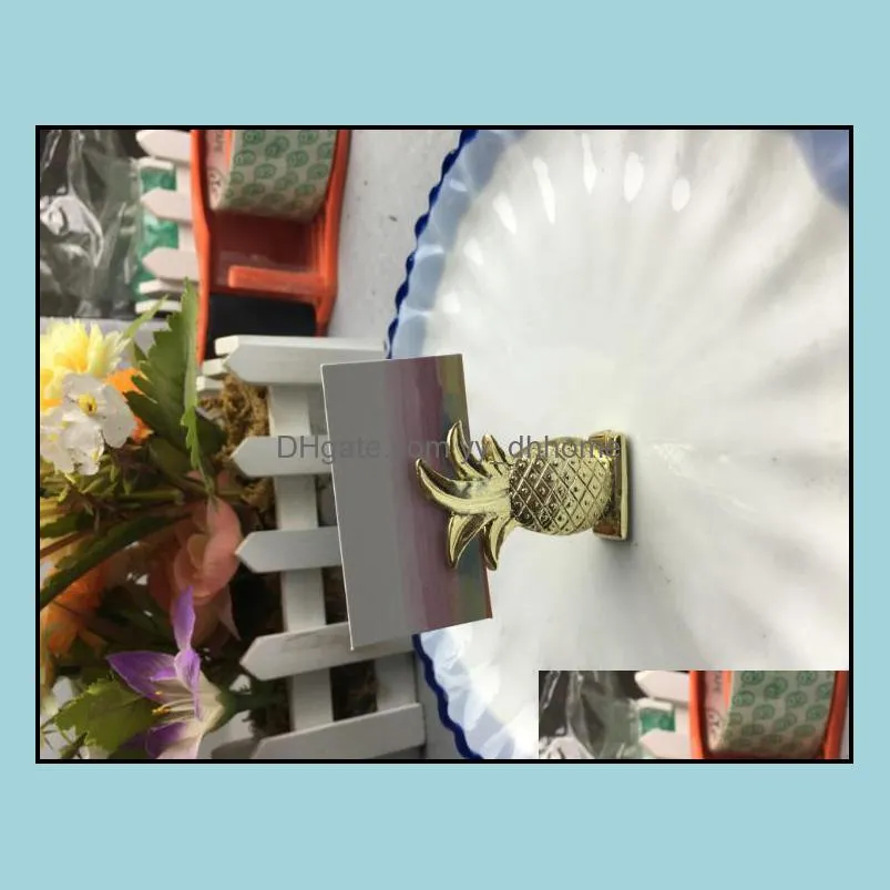 free shipping 200pcs gold pineapple place card holder tropical wedding favors place card clip even party table decor ideas sn449