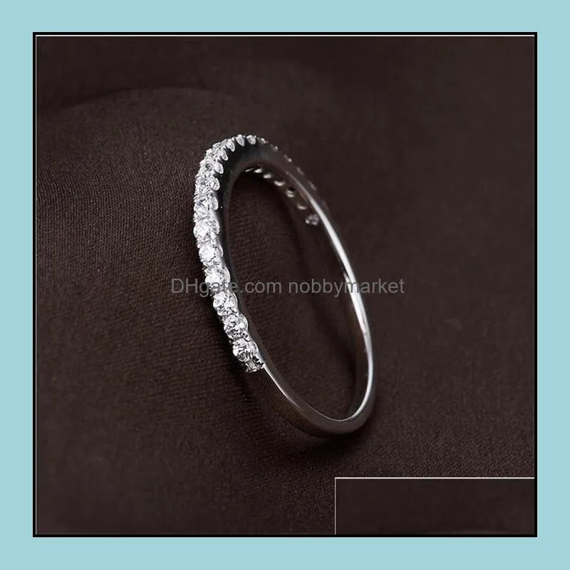 Fashion Original 100% 925 Sterling Silver Band Rings Women Wedding Jewelry Gift Classic Simulated Platinum Diamond CZ RING