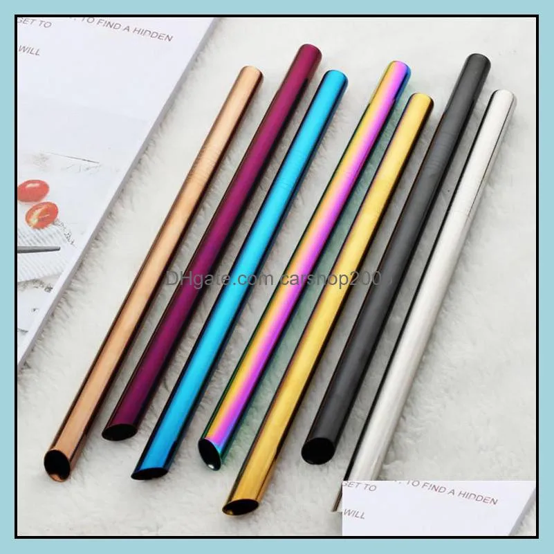 colorful stainless steel straw oblique cut milky tea drink straw 12mm smoothie drink straw eco barware