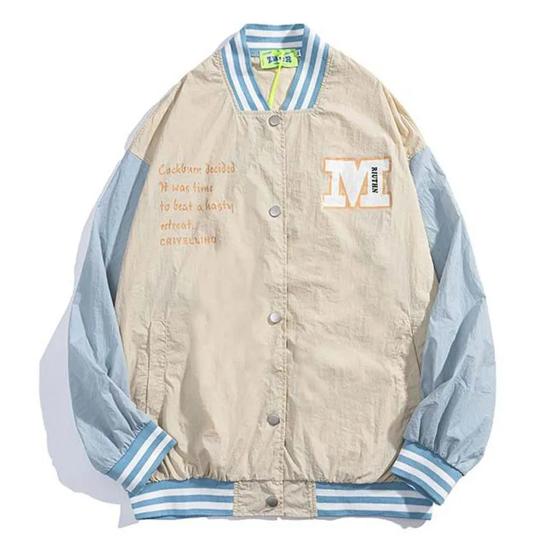 Heren Jackets High Street Baseball Jacket Men Splice Letter Print Varsity Vintage losse causale jas paar college groen 2022