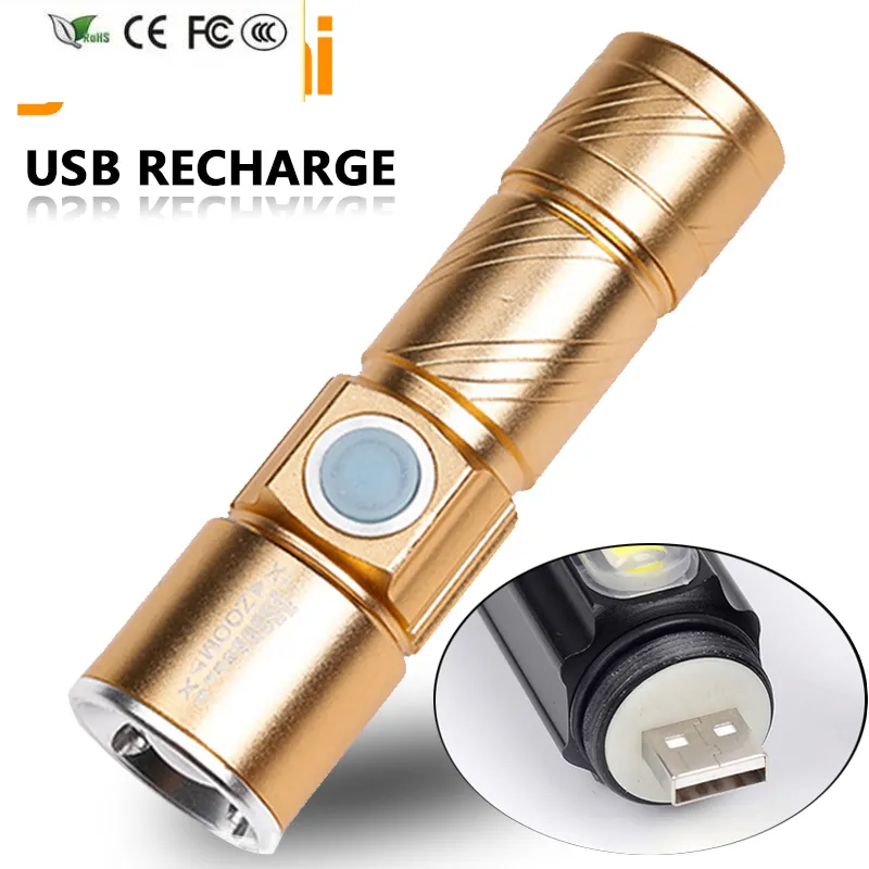 New Flash Light Bike Pocket Zoomable Lamp Built in Battery 10W USB Handy Powerful LED Flashlight XP-G Q5 Portable Rechargeable Torch