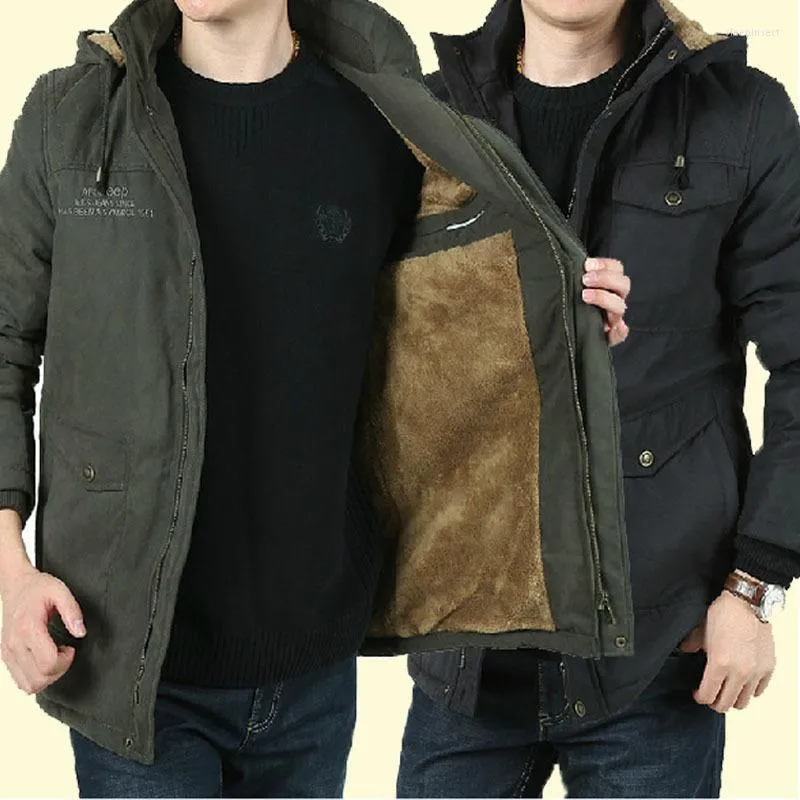 Men's Jackets Autumn Winter Hooded Smart Casual Jacket Men Warm Fleece Padded Coat Business Leisure Parka OUTWEAR Windbreaker Male Clothing