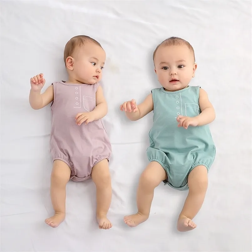 Baby çocuklar erkek kızlar yaz pamuklu rahat cep baskı kıyafetleri çocuklar moda yumuşak giyim romper 220607