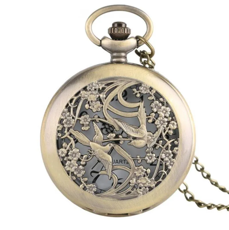 Collane con ciondolo Collana con fiori e uccelli Fidanzata Bella scatola per orologi Squisito quarzo tascabile regalo per la salute