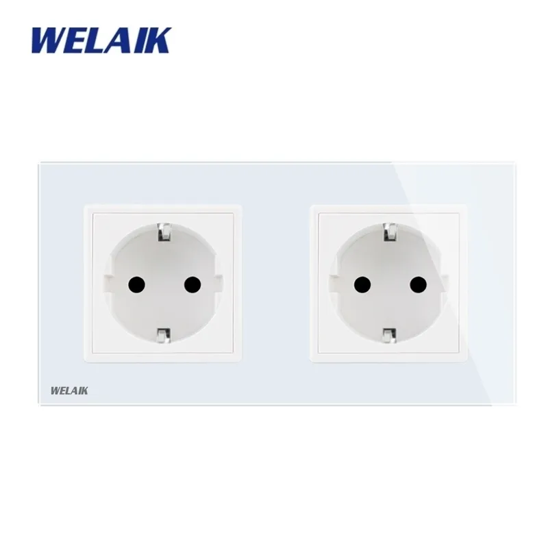 스위치 액세서리 Welaik 2Frame 유럽 스탠드 파워 소켓 템퍼링 글라스 패널 EU WallSocket WallOutlet 16A AC250V A28E8EW Y200407