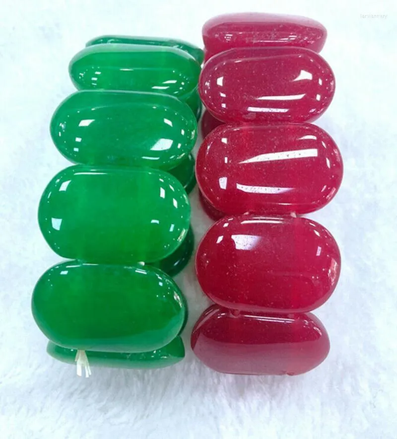 Бисерные пряди натуральные 20x30 мм зеленый/красный нефритовый бусинок упругий браслет 7,5 дюйма LARS22