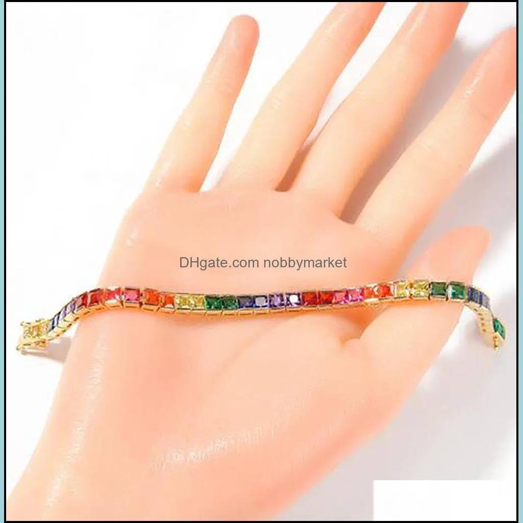 5MM Square Diamond Bangle Tennis Bracelet Colorful Cubic Zirconia Bracelets for Men Women Hip Hop Jewelry 14-18CM