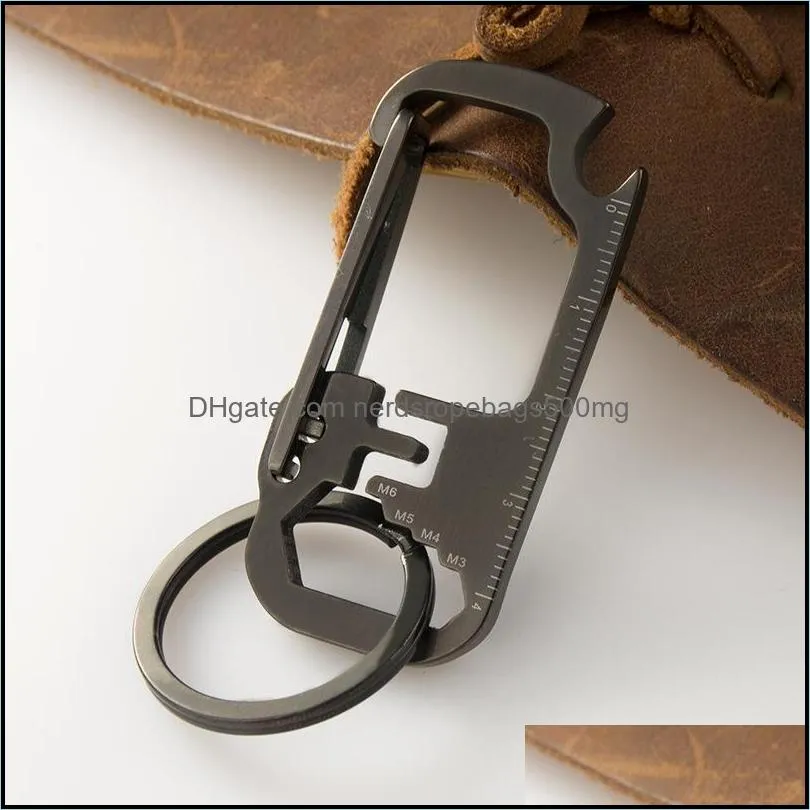 multi function opener ruler keychain Hang buckle Key ring beer bottle open 3 colors Stainless steel keychains 21 O2