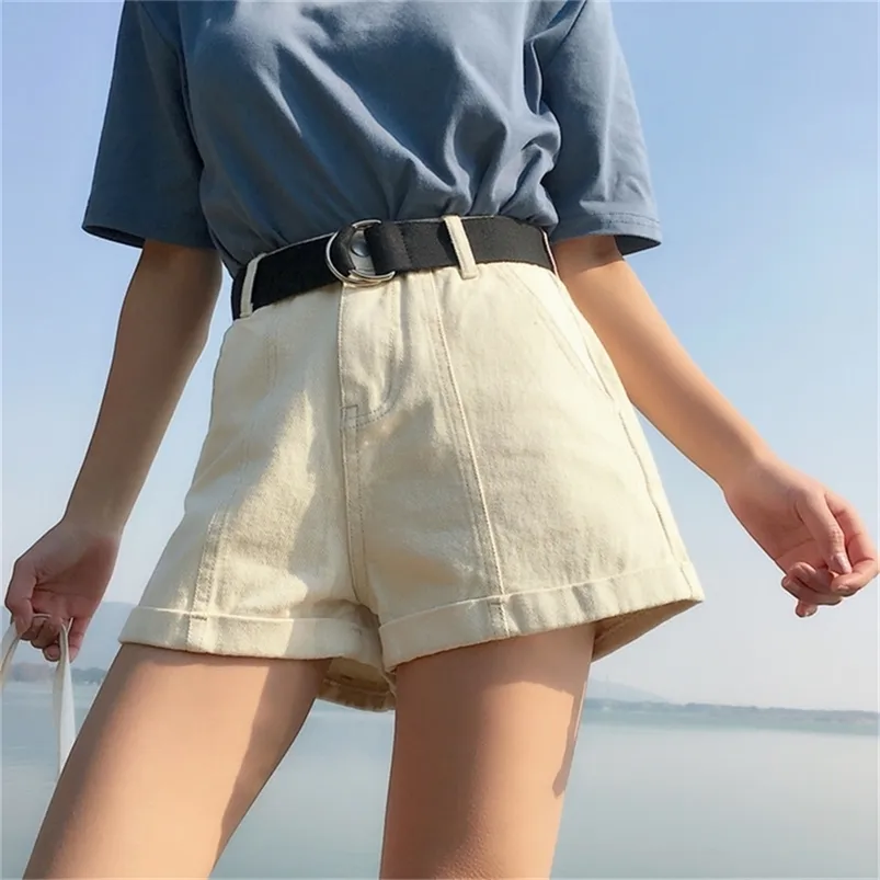 S XL 4 couleurs taille haute Denim Shorts jeans pour femmes d'été dames lâche décontracté Hot Shorts femmes avec ceinture LJ200815