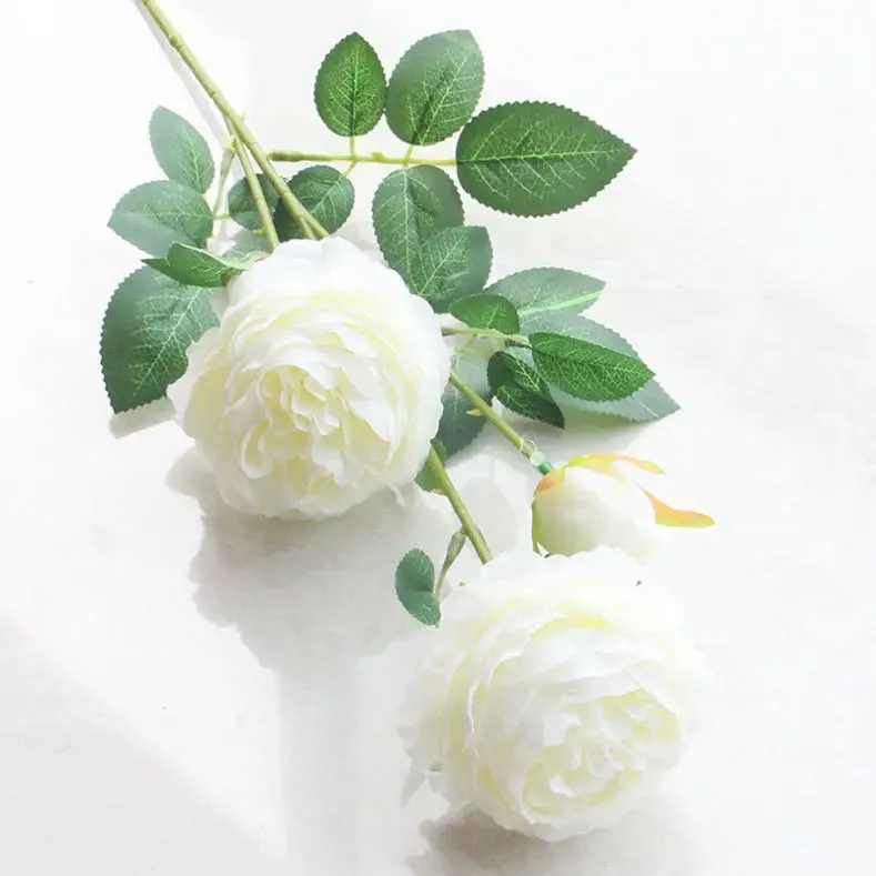 60cm 3 Flowers 1 Bud Artificial Velvet Corner Rose Flower Wedding DIY Home Hotel Restaurant Bar Decoration Valentine's Day Gift