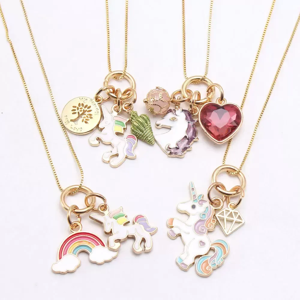 Modeschmuck Regenbogen Herz Seestern Anhänger Halskette Kinder Mädchen Charmant Anhänger Lange Kette Halsketten Niedliches Kind