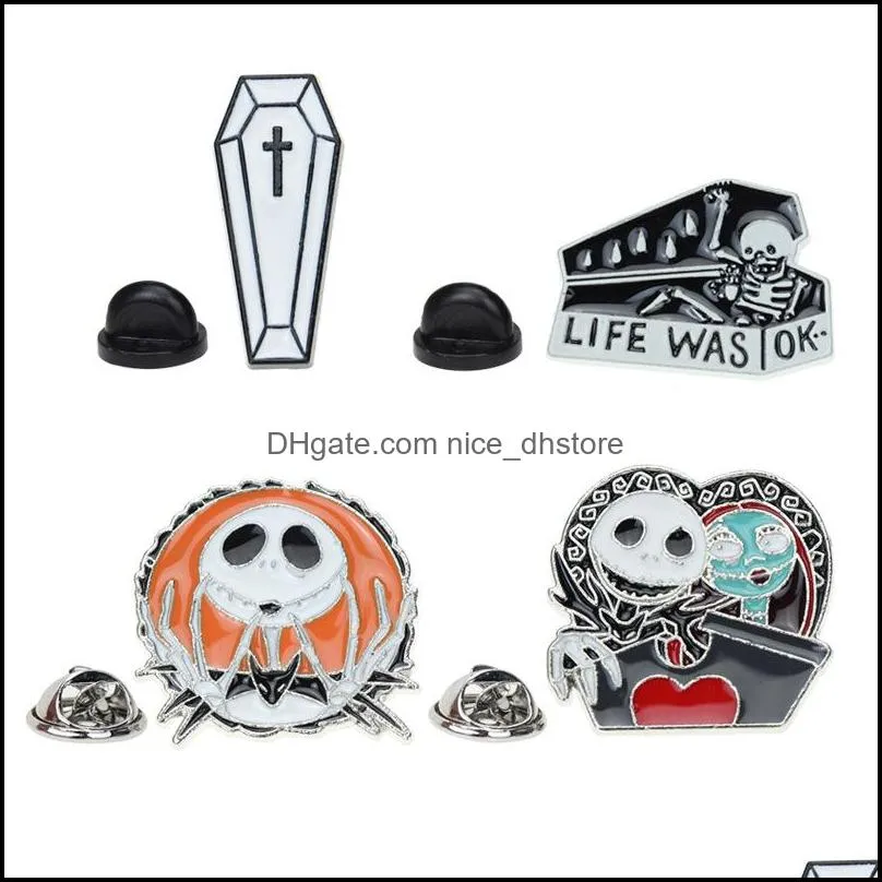 fashion jewelry the nightmare before christmas brooch jack and sally skull exquisite brooch pin punk lover halloween gifts