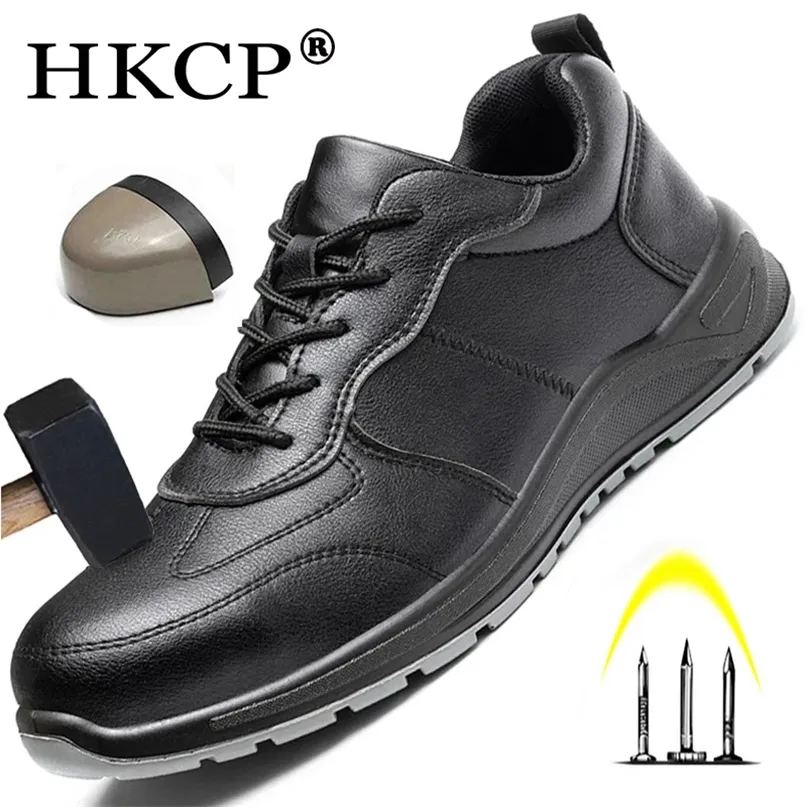 Chaussures de sécurité noires hommes acier orteil travail baskets mâle Anti-crevaison indestructible bottes de sécurité cuir imperméable 220810