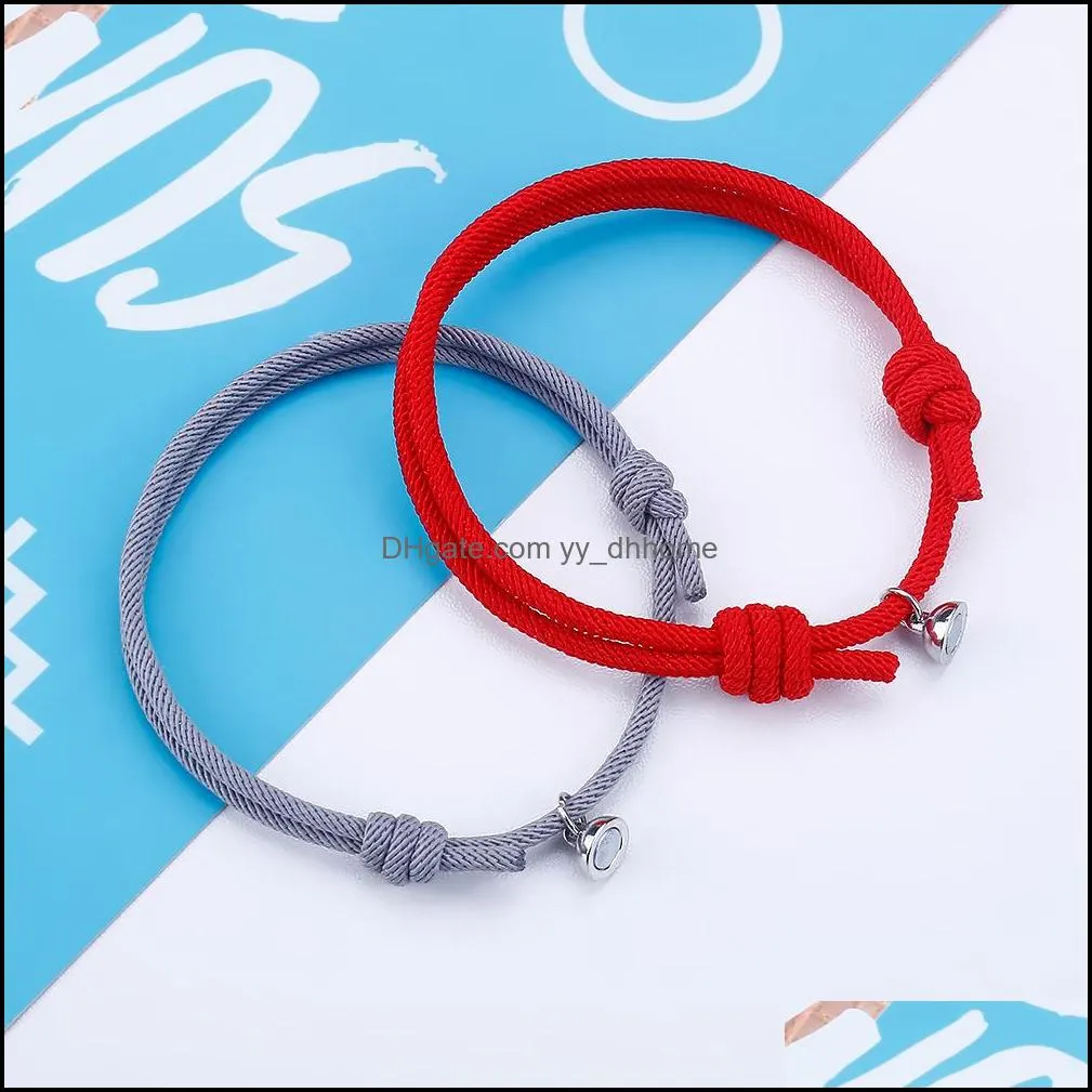 2Pcs Couple Magnetic Attraction Ball Couple Bracelet Friendship Red Black Rope Men and Women Jewelry Gift