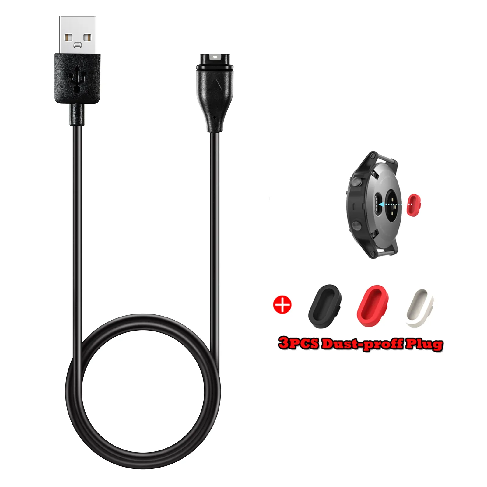 USB -laddningskabel för Garmin VivoActive 3 Charger 4S 935 Venu Sq 945 245 Fenix ​​5S Charger 5 5x Plus 7 6 6S 6X Pro Plug Cover