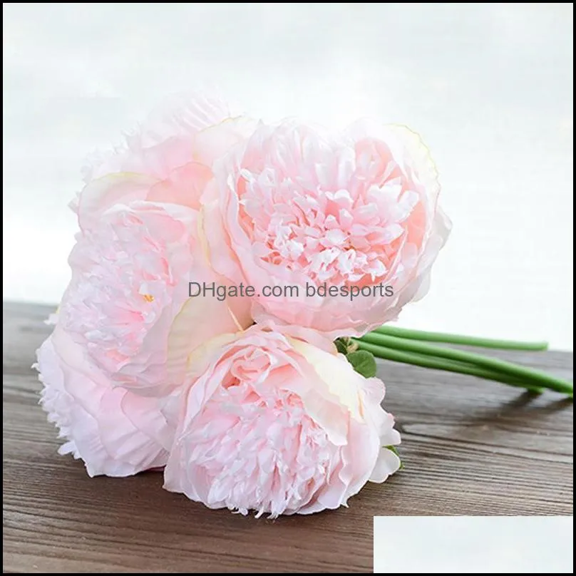 Decorative Flowers & Wreaths Artificial Flowers, Bunches, 30cm 5 Heads, Champagne Hand-thorn Peony, Wedding Anniversary, Home Decoration,