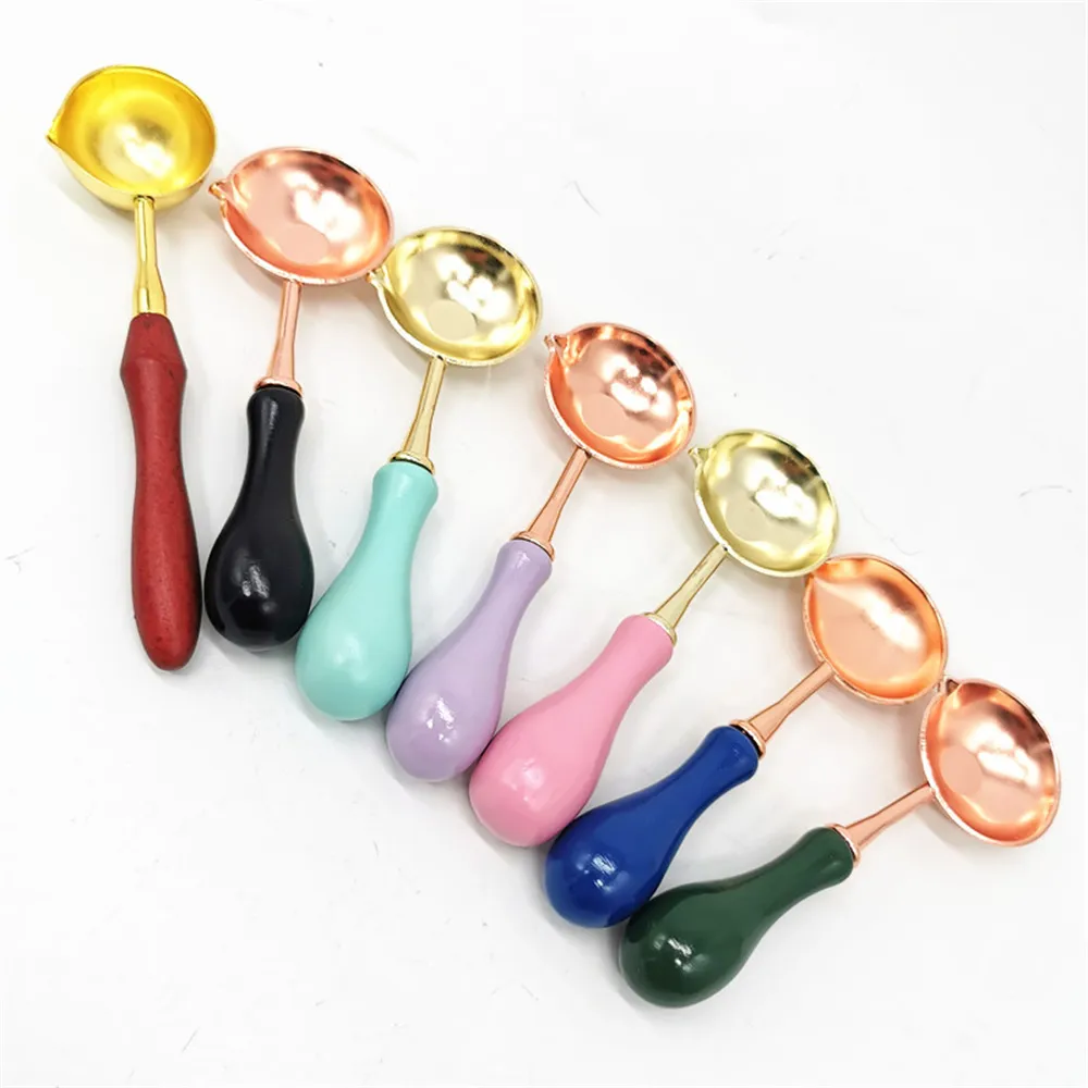 Wholesale Sealing Wax Spoon Seal Stamp Metal Melting Spoons Wooden Handle DIY Craft Supplies KD1