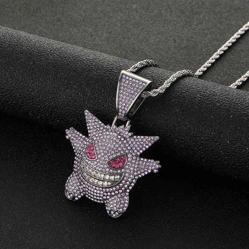 Hip Hop Iced Out Bling Anime fantasma colgante collar con cristal Miami cubano collares para hombres mujeres Icy joyería Dropshipping