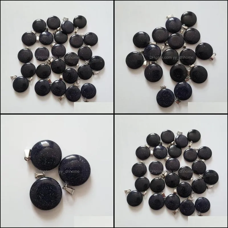 wholesale 50pcs fashion natural blue sand stone round charm pendants necklace for jewelry accessories making