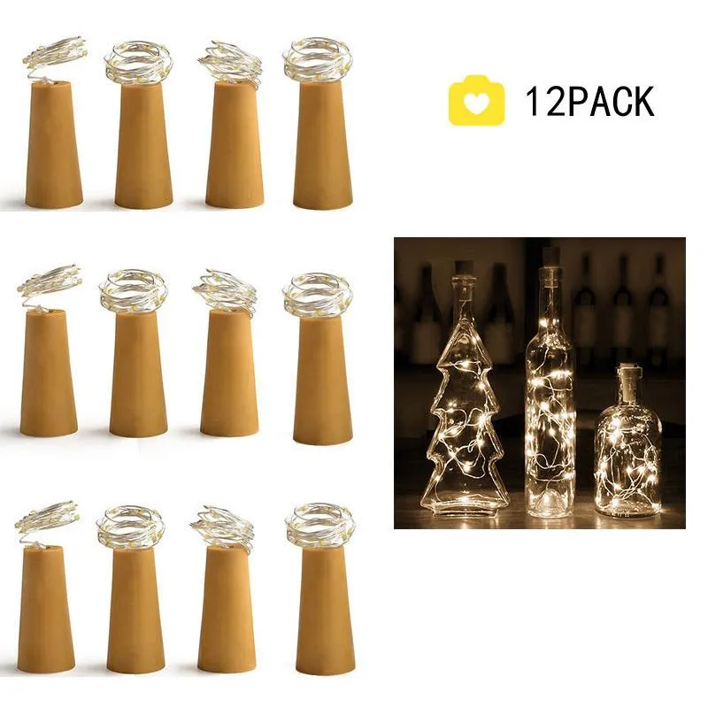 Strängar 1/6/9/12 Pack LED Wine Bottle Lights Corker 2M Copper Wire Fairy Party Wedding Christmas Halloween Bar Decorationed