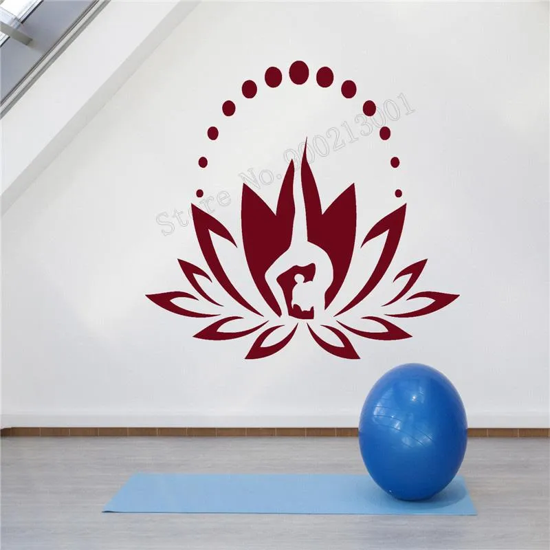 Stickers Muraux Art Autocollant Yoga Center Logo Fleur Décoration Décor Amovible Affiche Méditation Murale Beauté Decal LY247Wall StickersWall